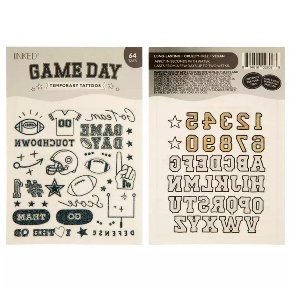 INKED by Dani 2 Packs Football Game Day Temporary Tattoos - 64pc each